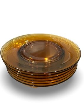 Vintage Mid Century Modern Amber Glass 7.5” Plates (6)